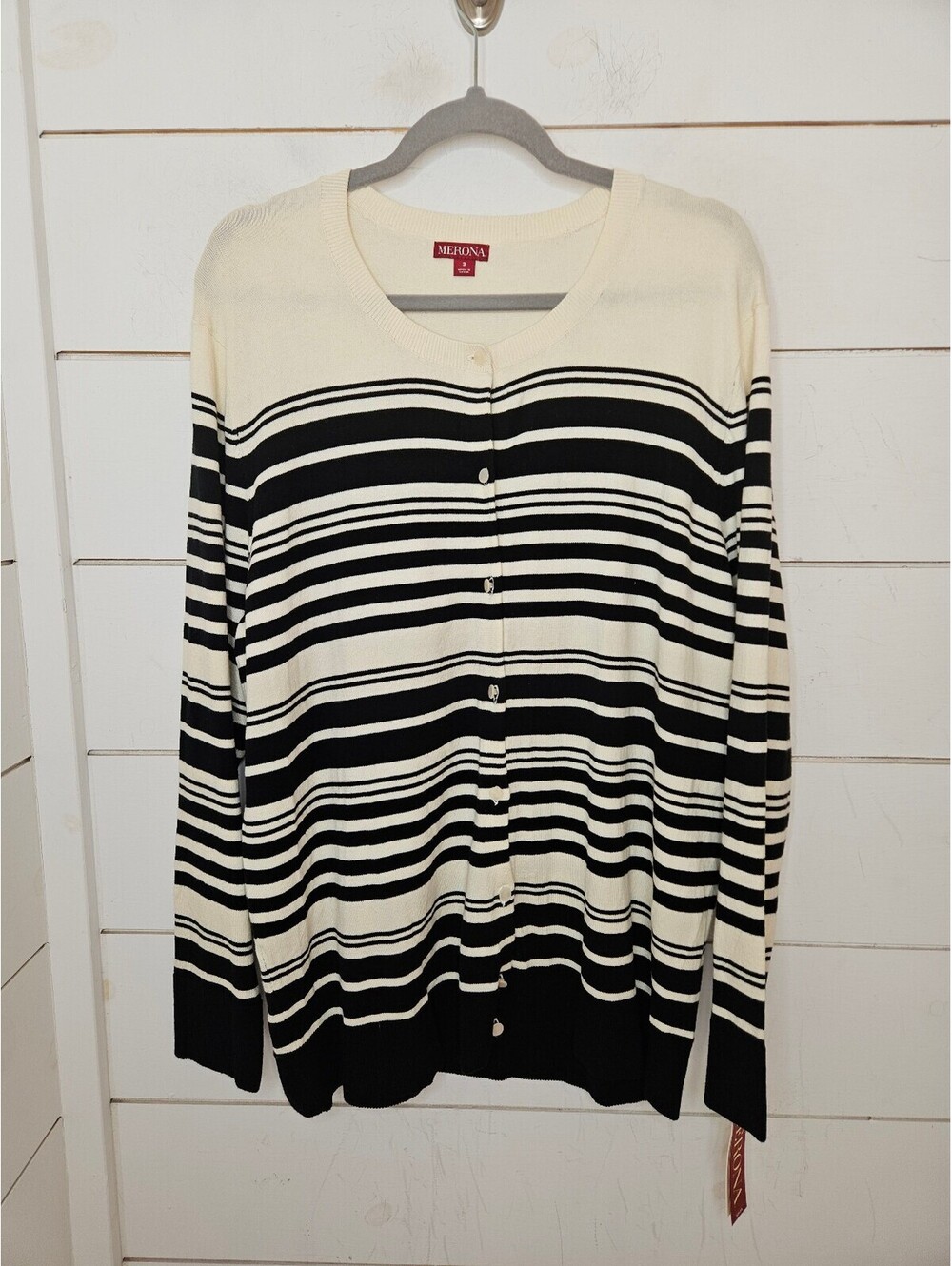 NWT Merona 3 Ultimate black & cream striped sweater cardigan